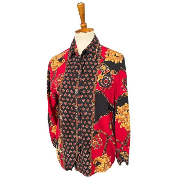 Vintage 100% Silk 90's Talbots Gucci Inspired Maximalist Blouse Size 4 - Picture 3 of 6